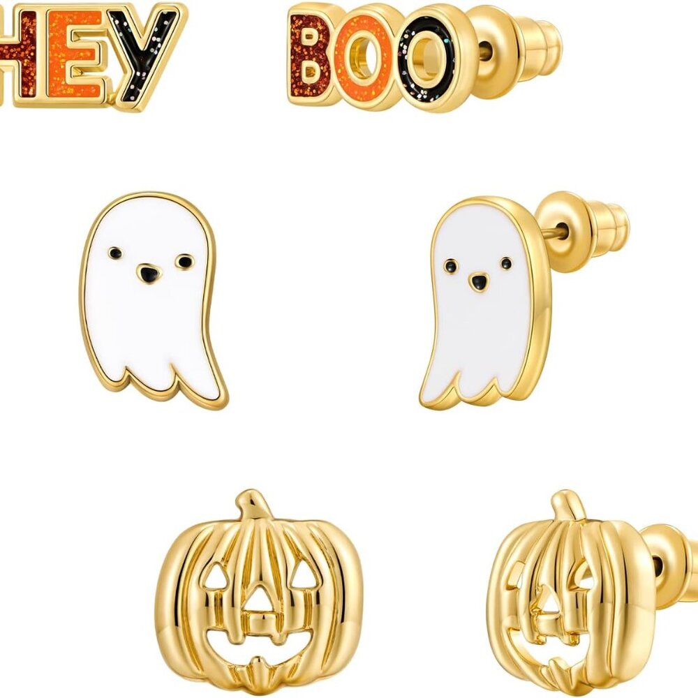 Halloween Earrings Cute Pumpkin Earrings for Women Fun Crystal Pumpkin Stud Earr